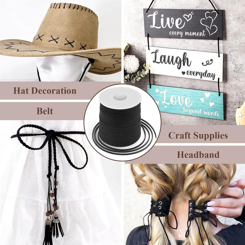 anezus Leather String, Flat Suede Cord Faux Leather Cord Thin Leather Lace for Bracelets, Necklaces, Jewelry Making and Art Crafts (2.7 MM Black) - Image 3